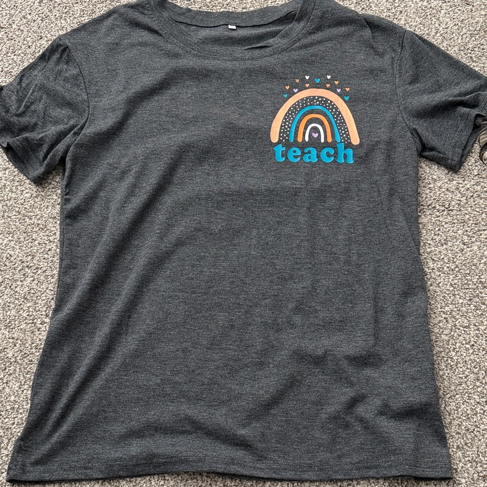 Gray Teachers T-Shirt with Rainbow Design